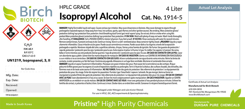 Load image into Gallery viewer, PRISTINE® Isopropyl Alcohol, HPLC Grade
